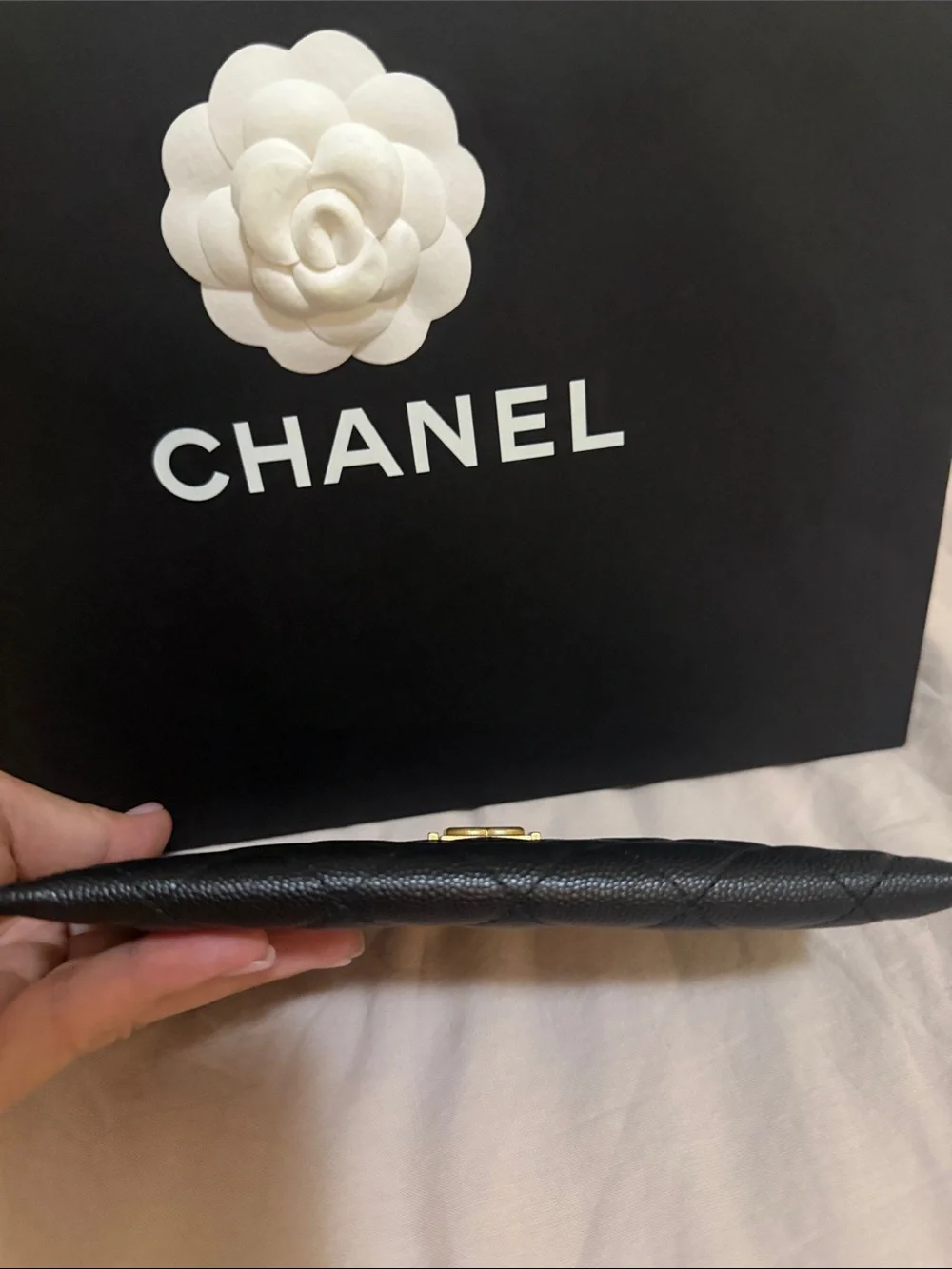 CHANEL Black Quilted Leather Card Holder Clutch with Gold CC Plaque